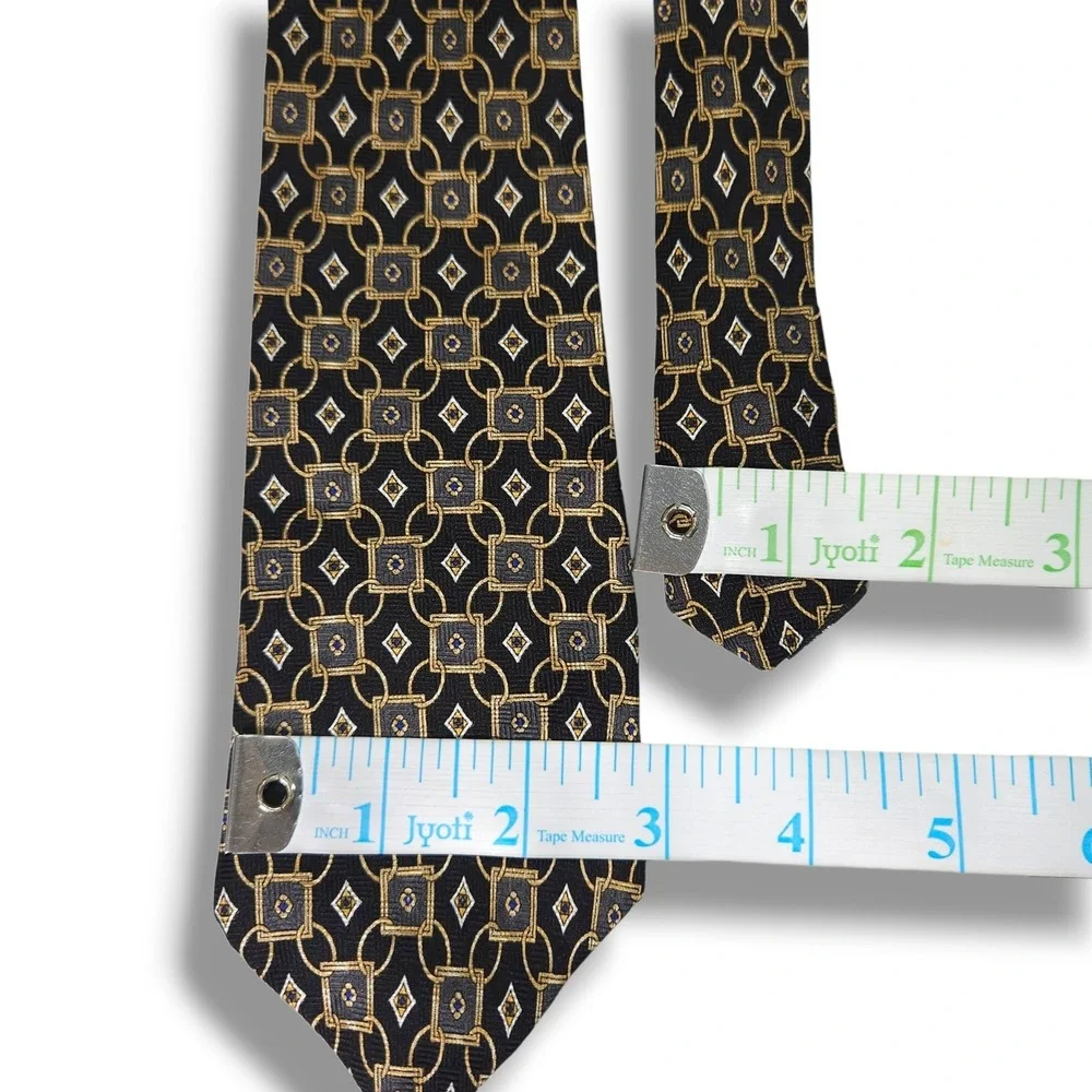 Andhurst Vintage Silk Necktie Geometric Chain Black‎ Gold Made USA Classic OS